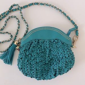 Boho western turquoise textured chain handle bag